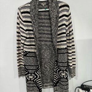 Ecote Black and Cream Patterned Cardigan